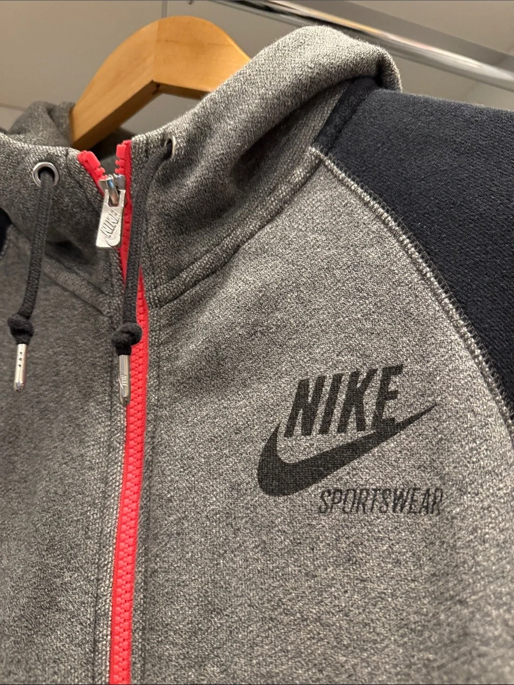 Nike Grey & Black Zip Hoodie with Pink Zipper